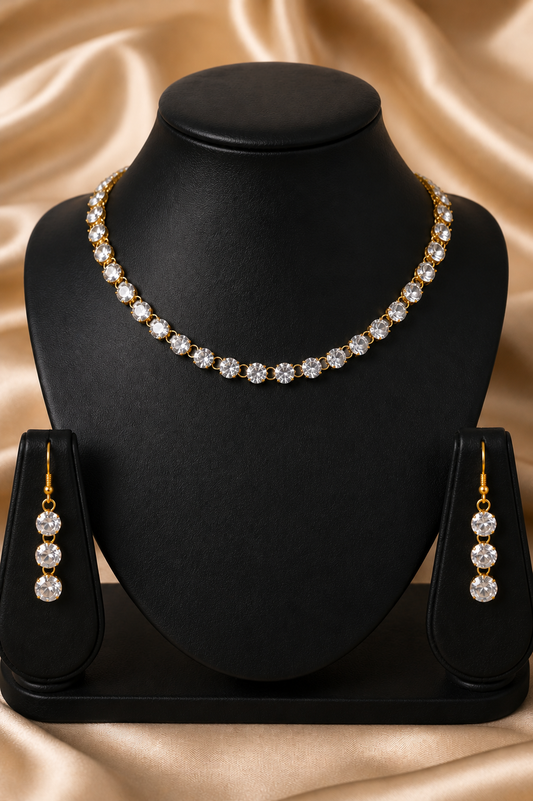 Tennis Round Diamond Cut Necklace with Earrings Set