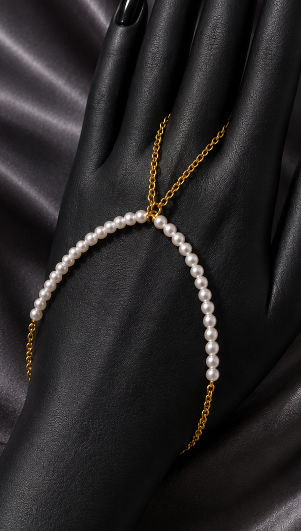 The Cordelia Pearl Finger Ring Chain Bracelet