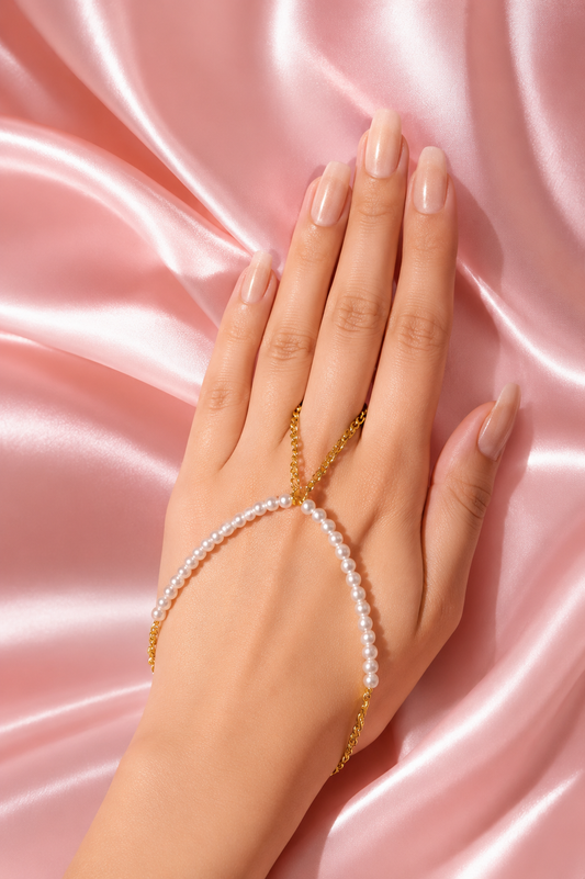 The Cordelia Pearl Finger Ring Chain Bracelet