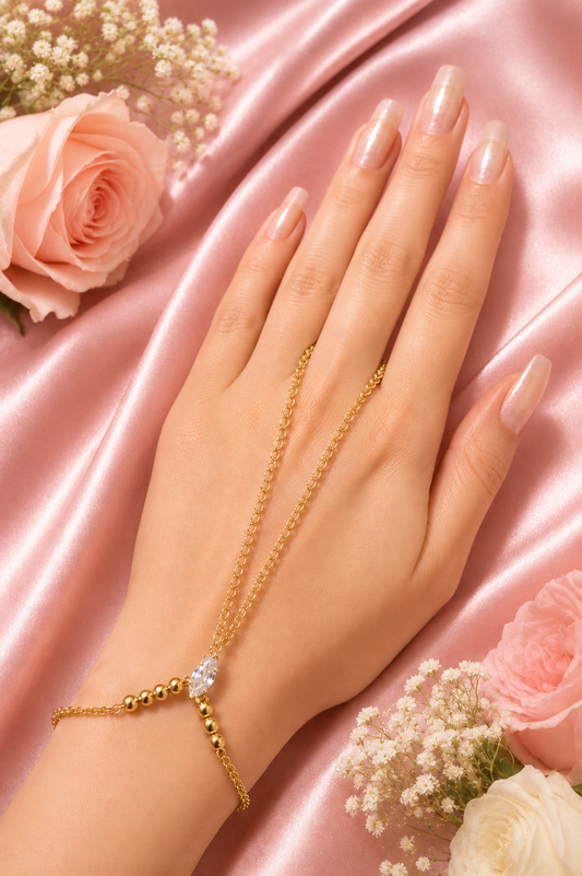 The Diana Gold & Simulated Diamond Finger Ring Chain Bracelet