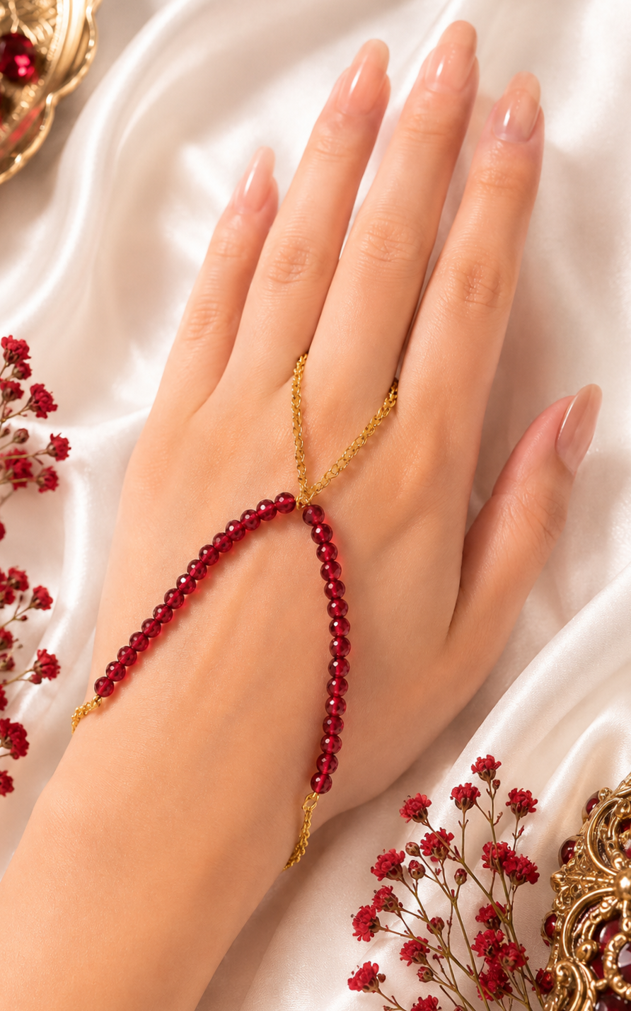 The Juliet Red Finger Ring Chain Bracelet