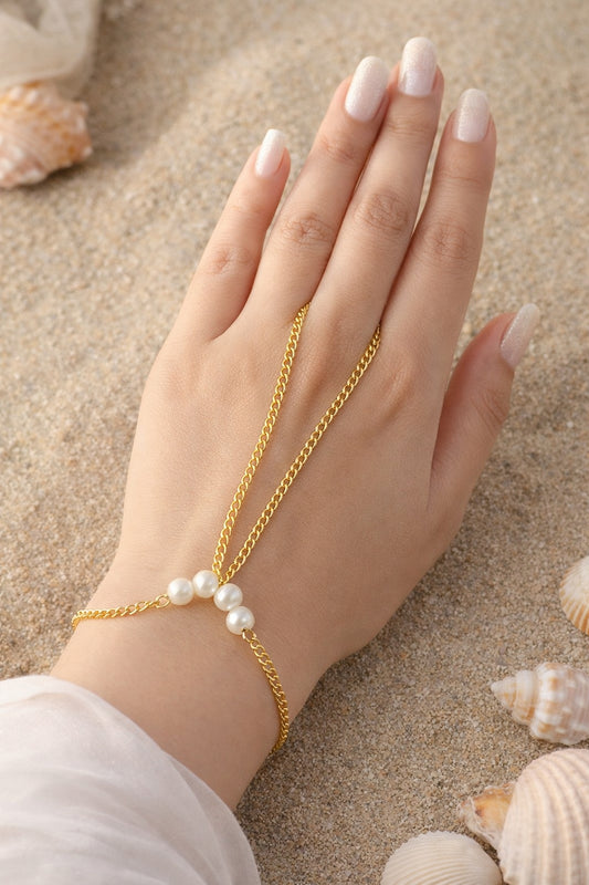 The Maya Finger Ring Chain Bracelet - Pearl Edition