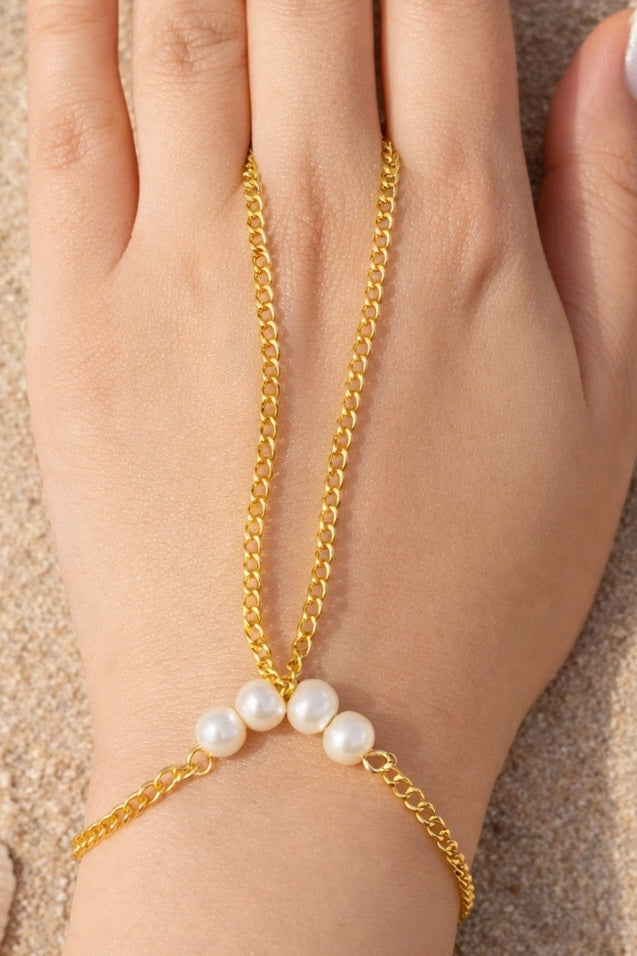 The Maya Finger Ring Chain Bracelet - Pearl Edition