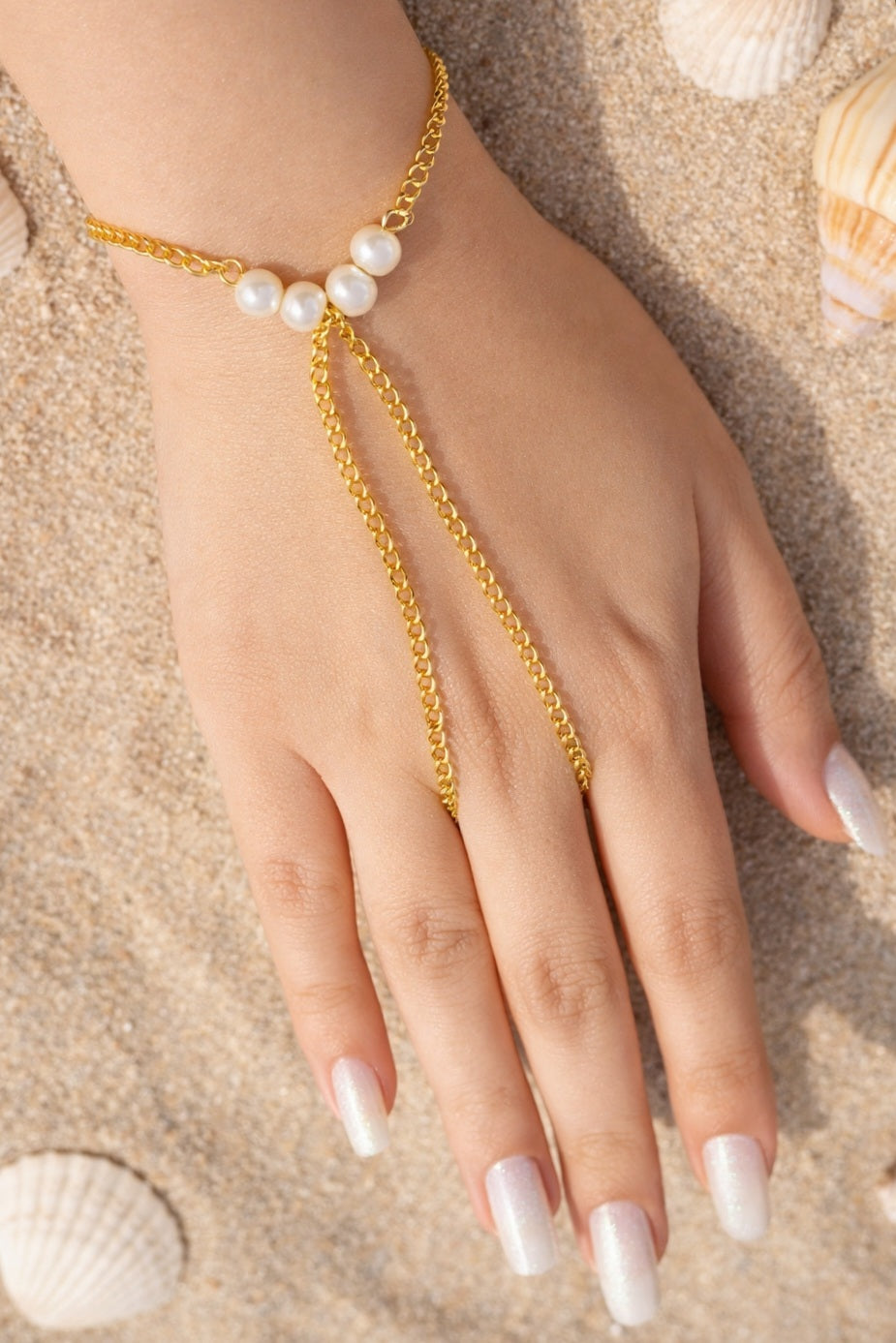 The Maya Finger Ring Chain Bracelet - Pearl Edition