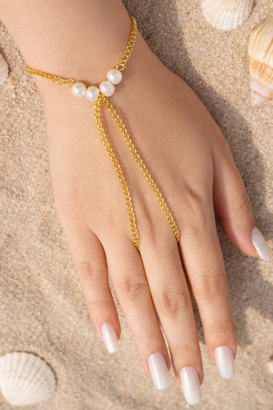 The Maya Finger Ring Chain Bracelet - Pearl Edition