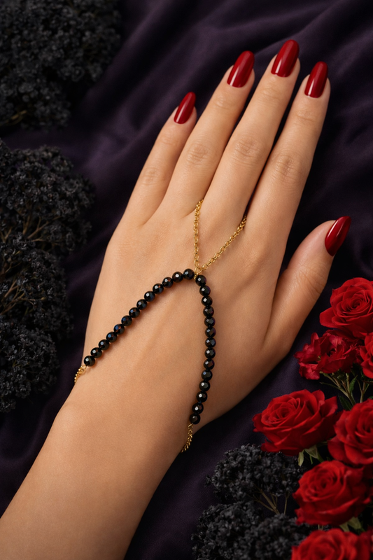 The Midnight Black Finger Ring Chain Bracelet