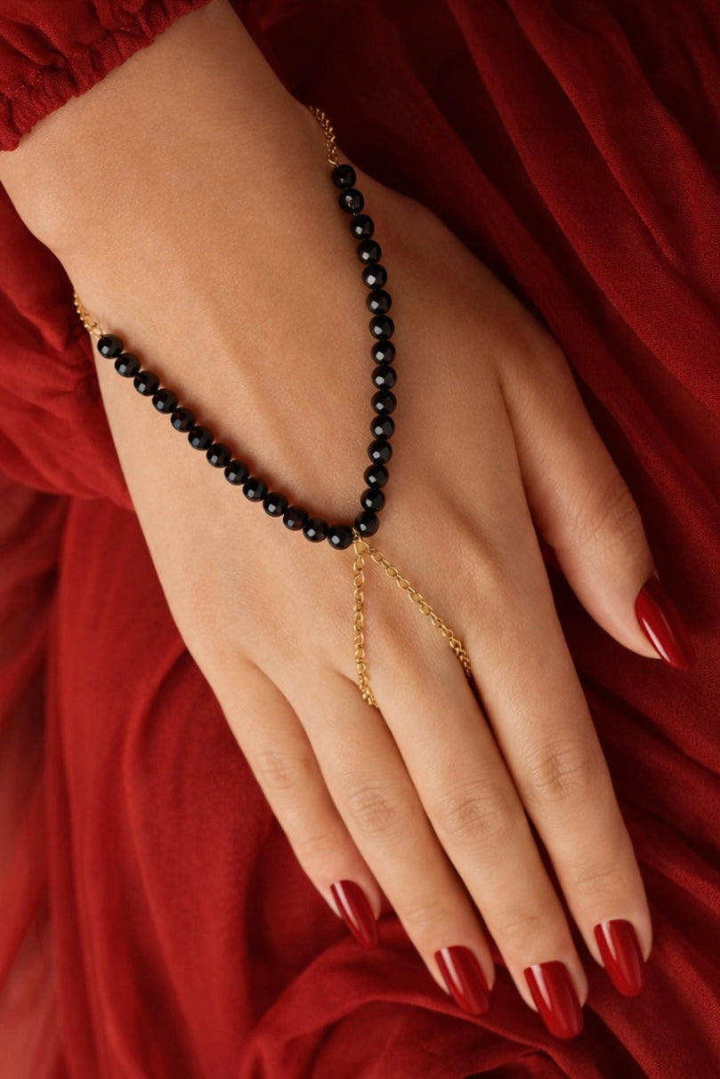 The Midnight Black Finger Ring Chain Bracelet