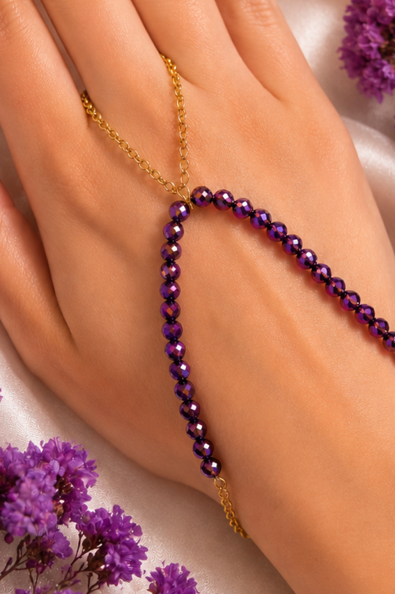 The Sienna Purple Finger Ring Chain Bracelet