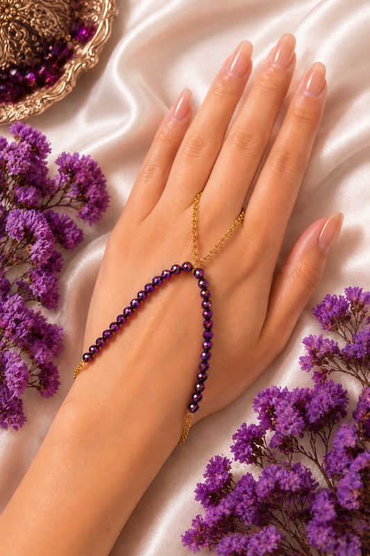 The Sienna Purple Finger Ring Chain Bracelet