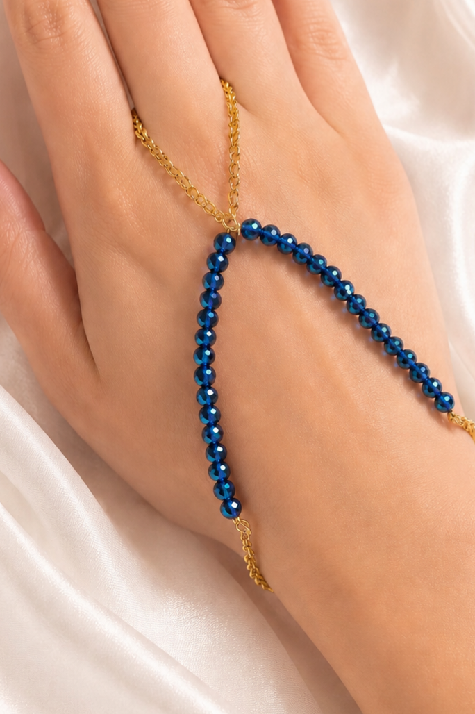 The Talia Blue Finger Ring Chain Bracelet