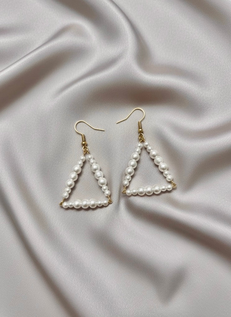 Triangle Frame Pearl Drop Earrings