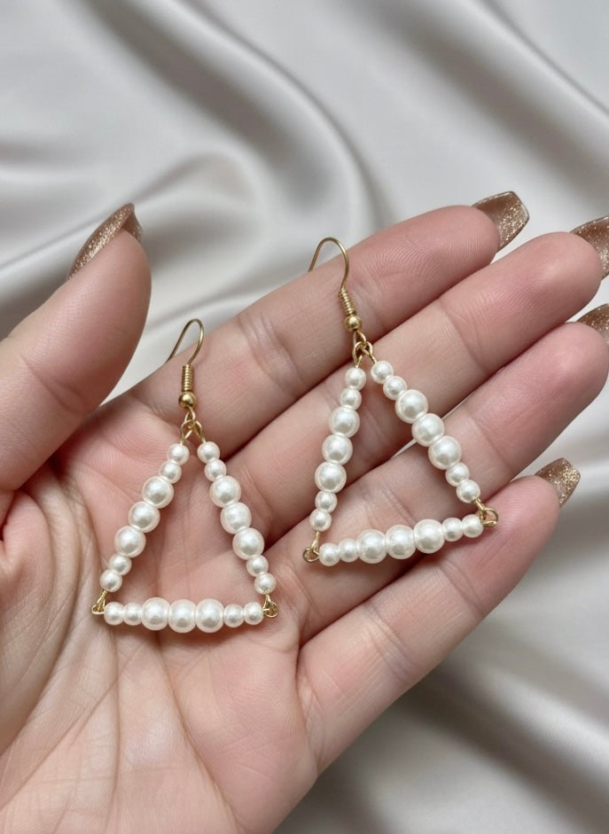 Triangle Frame Pearl Drop Earrings