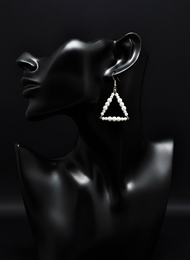 Triangle Frame Pearl Drop Earrings