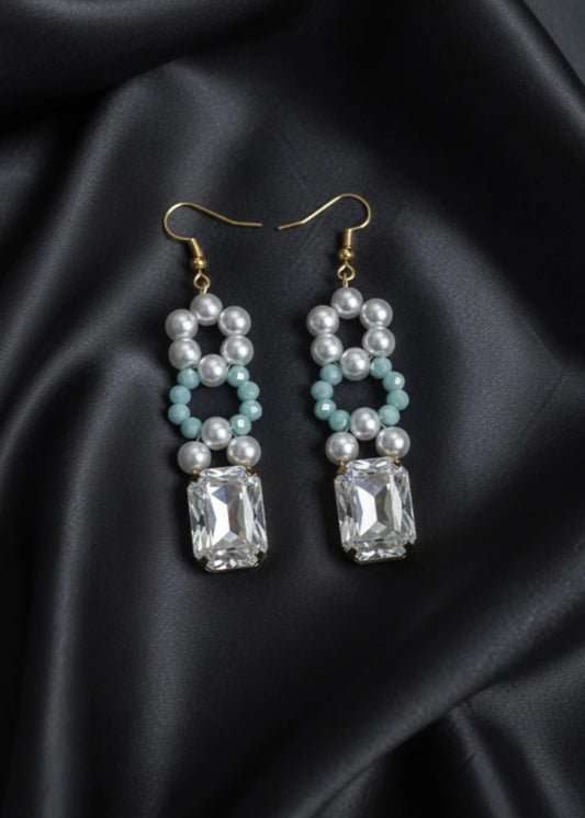 Turquoise and Simulated Diamond Cut Stone Earrings